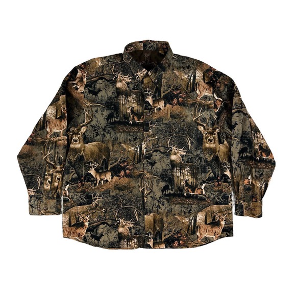 North River Outfitters Men Camo Deer Button Down Long Sleeve‎ Shirt Men Size XXL - Picture 1 of 6